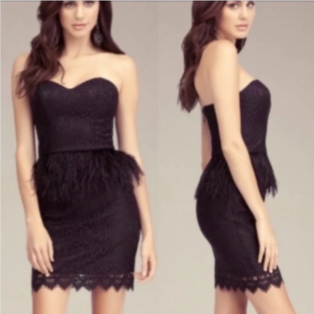Bebe bandage peplum ostrich feather dress